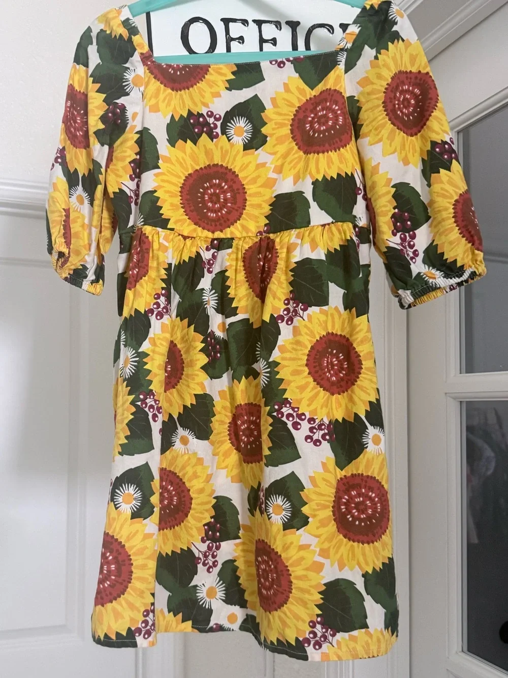 Gymboree Girls Yellow Sunflower Print Puff-Sleeve Dress( tights included)